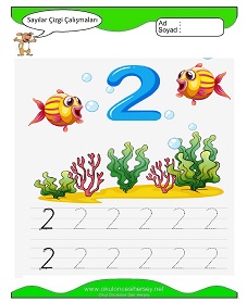 2 Rakamı Çizgi Çalışmaları Çalışma Sayfaları